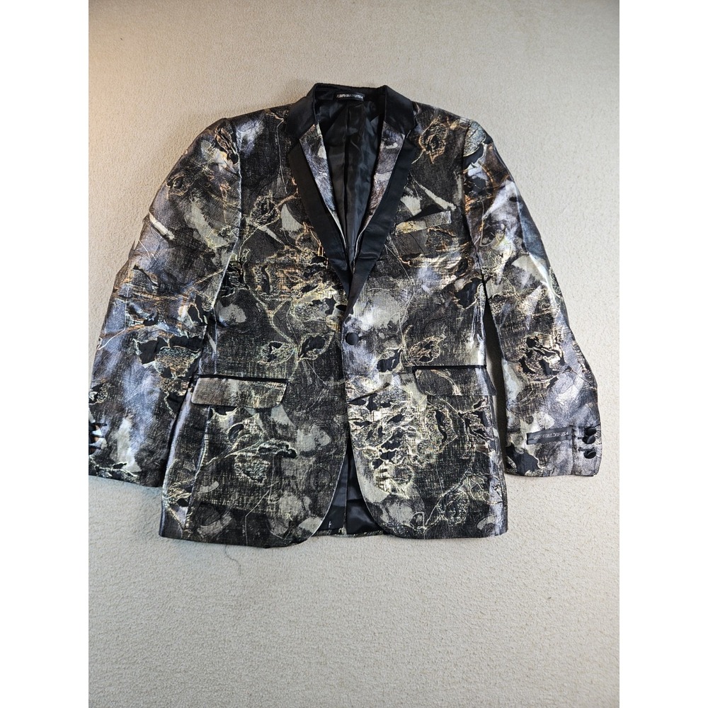 Kids World of USA Boys Size 14 Metallic Floral Blazer Tuxedo Jacket Black Gold